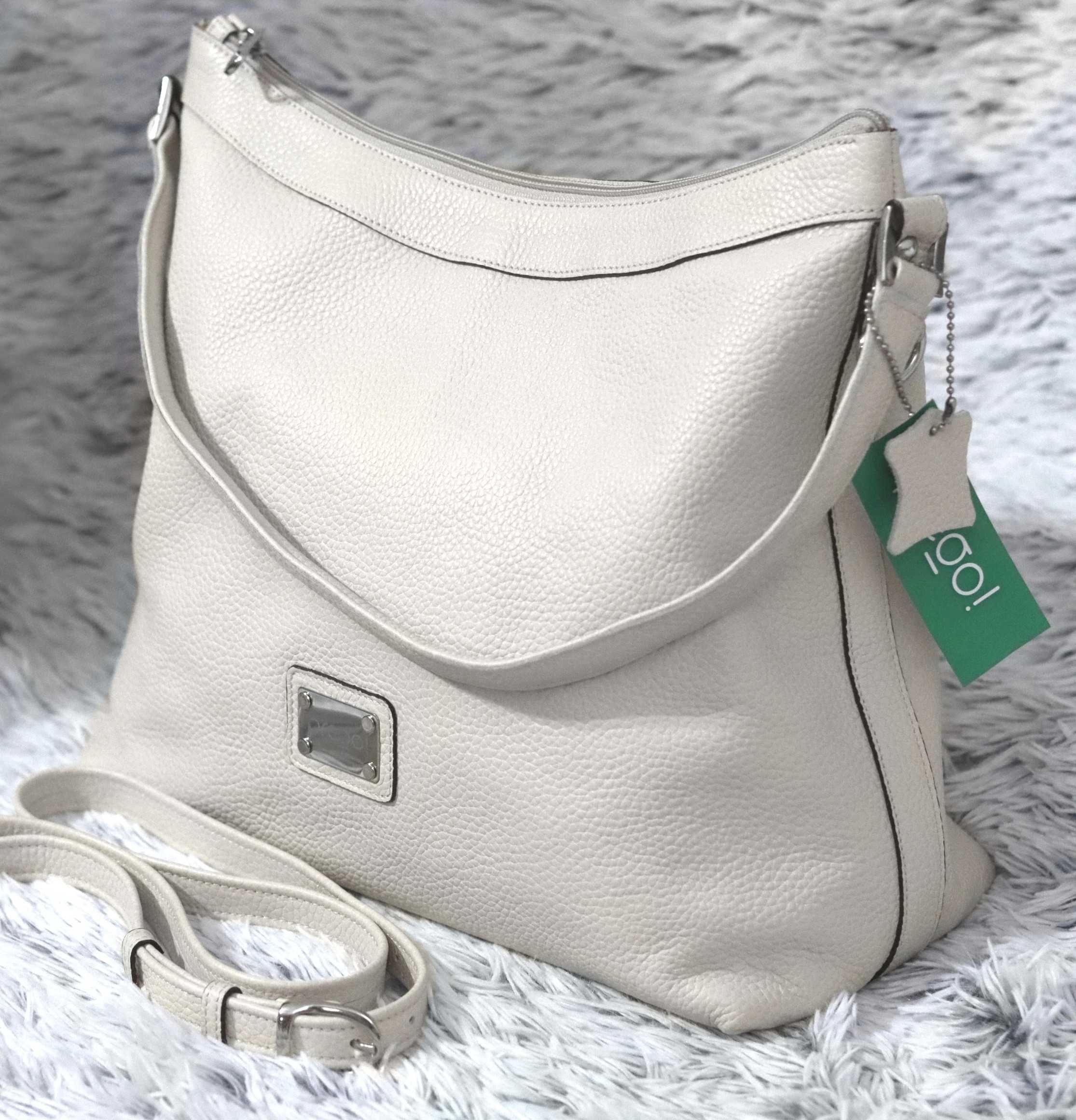 Geanta Prego piele naturala alba, de umar, crossbody, femei, dama,noua