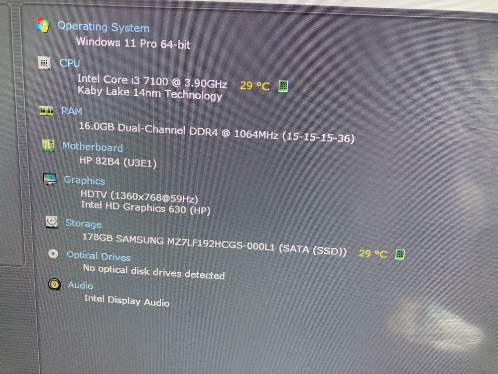 HP Prodesk 600 G3 SFF ; Intel i3 Gen 7 ; 16 GB RAM DDR 4