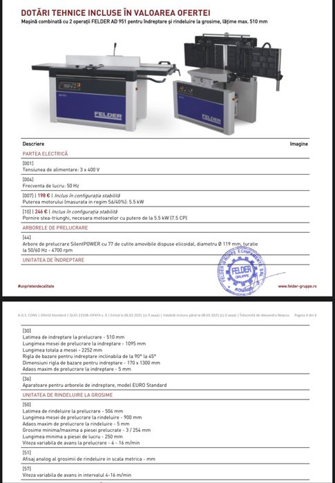 Utilaj de degrosat si indreptat Felder AD 951 2024