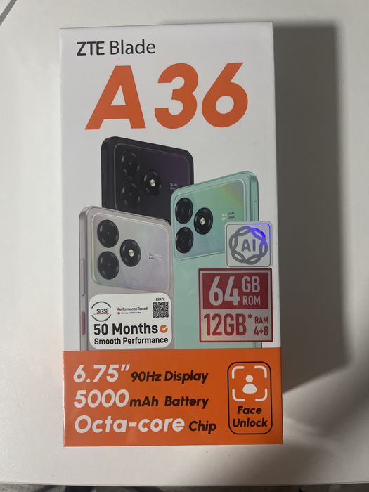 Сматфон ZTE Blade A36 черный , Новый запечатанный
