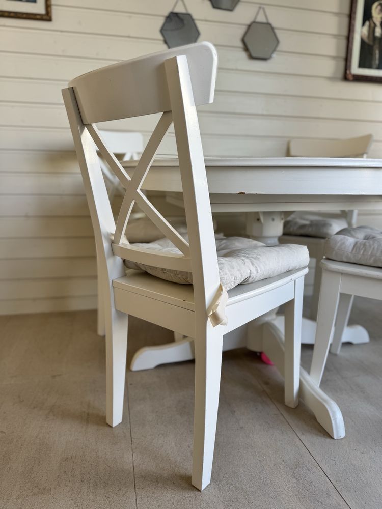 INGATORP Masă extensibilă cu 4 scaune alb, 110/155 cm