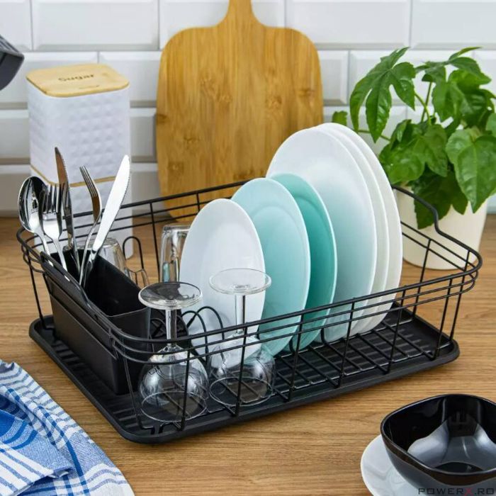 Suport pentru vase, cu tavita, negru 45x35,5x16,5 cm, otel-plastic,