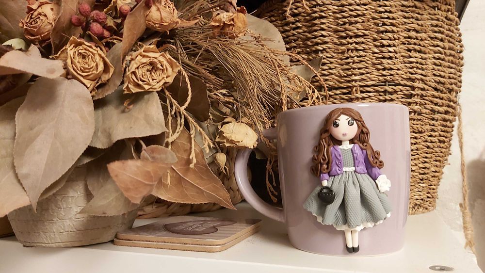 Cadou pentru fetite, sotie/iubita cana papusa handmade