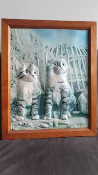 Картина 3д с кошками в деревянной раме
