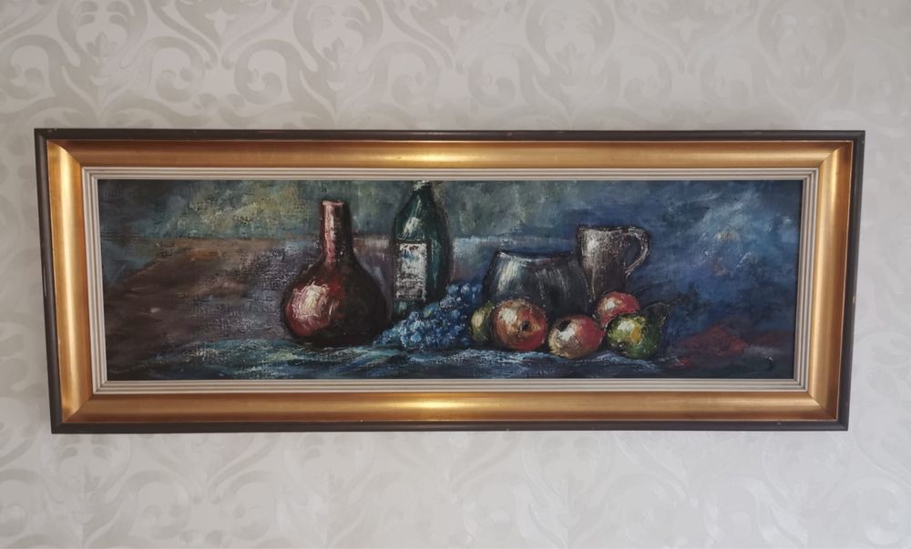 Антикварна картина Натюрморт плодове размери 112,5 см х 42,5 см х4см