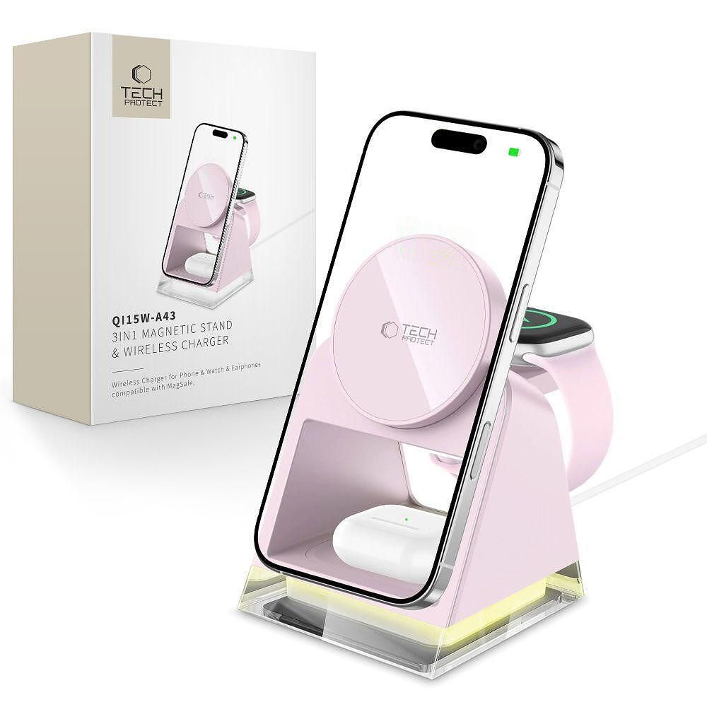 Стойка за безжично зареждане tech protect qi15w - a43 3in1magnetic mag