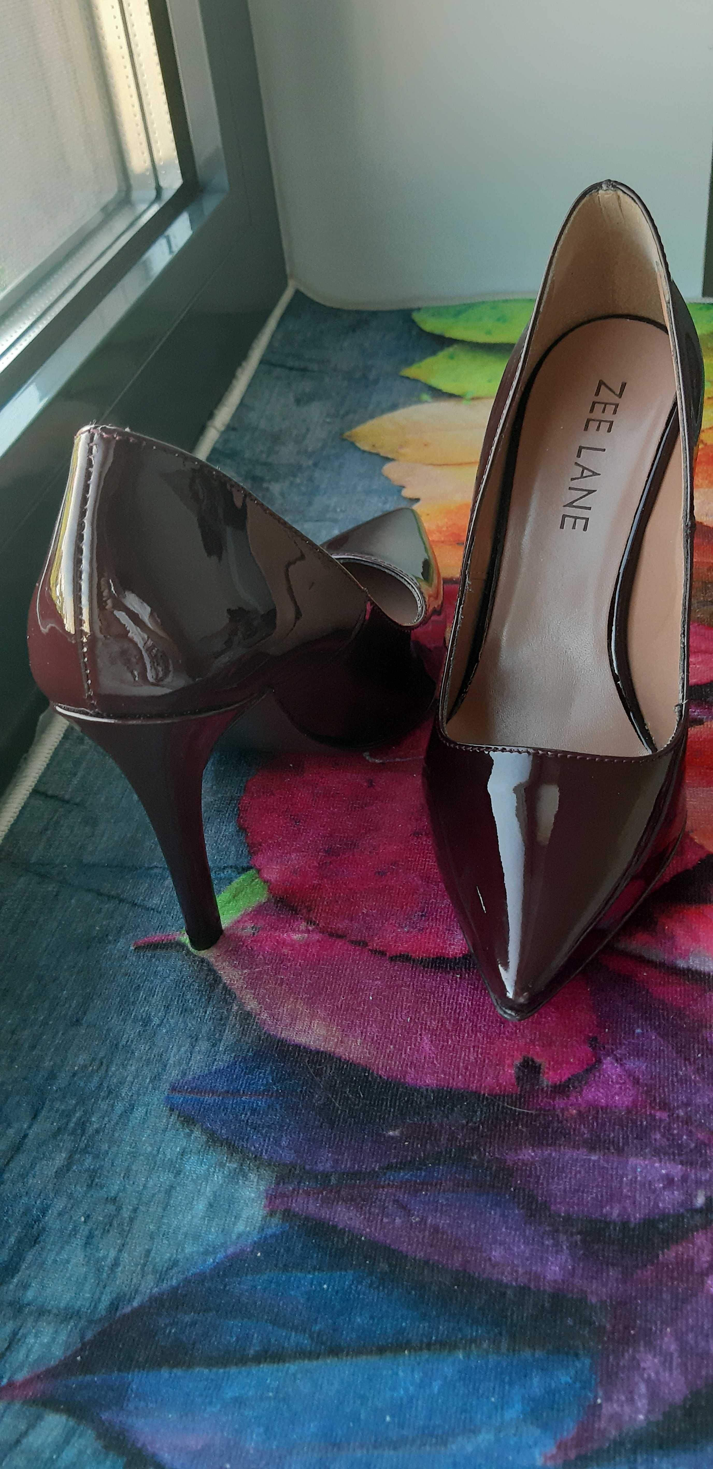 Pantofi stiletto Zee Lane, piele naturala lacuita,visiniu inchis,nr.35