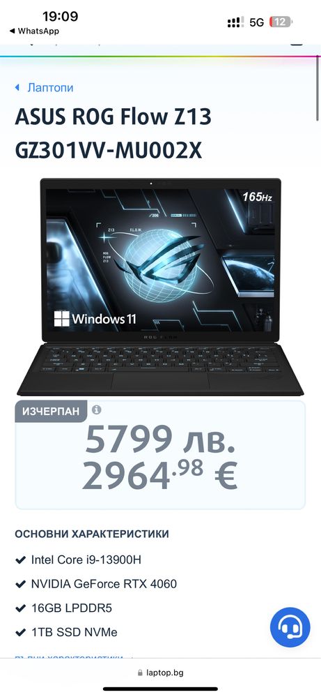 13.4’QHD+165Hz/i9-13900H/RTX 4060/Asus ROG Flow Z13/16GB LPDDR5/1TB