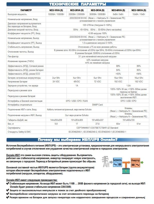 ИБП/UPS ASP NEO-6KVA (S), 220V, Online, Встроенная батарея 20х7AH