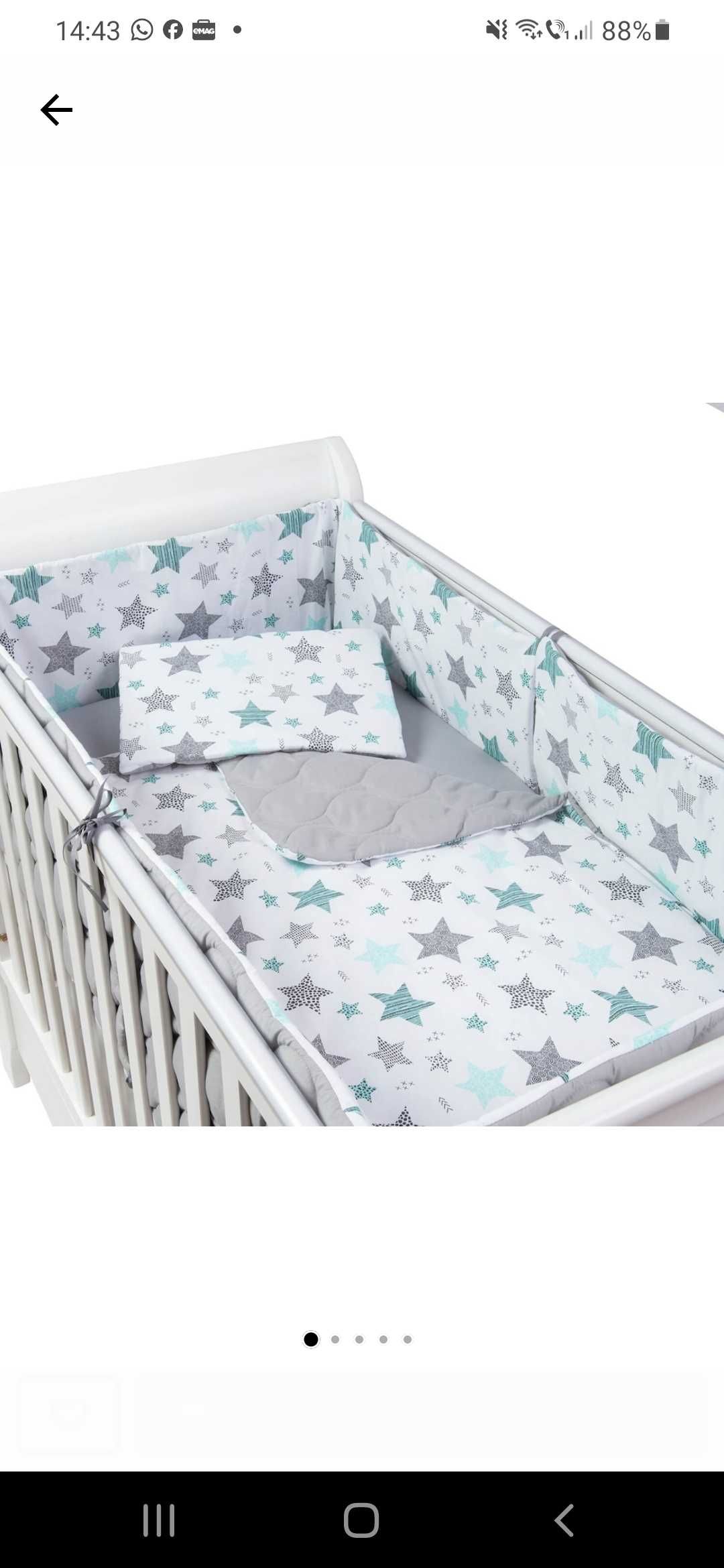 Vand set lenjerie matlasata 5 piese Kidizi All Mint Stars