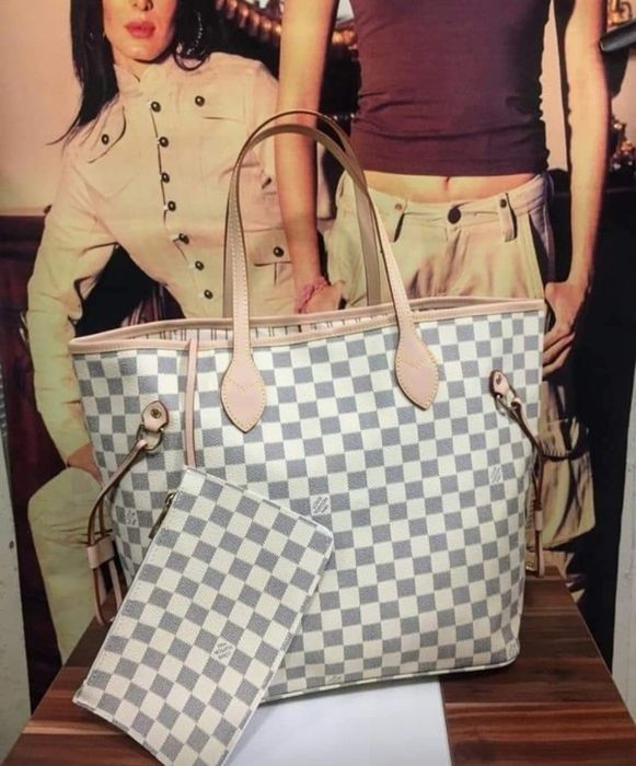 Geanta damă Louis Vuitton Neverfull, portofel simplu atasat, saculet,