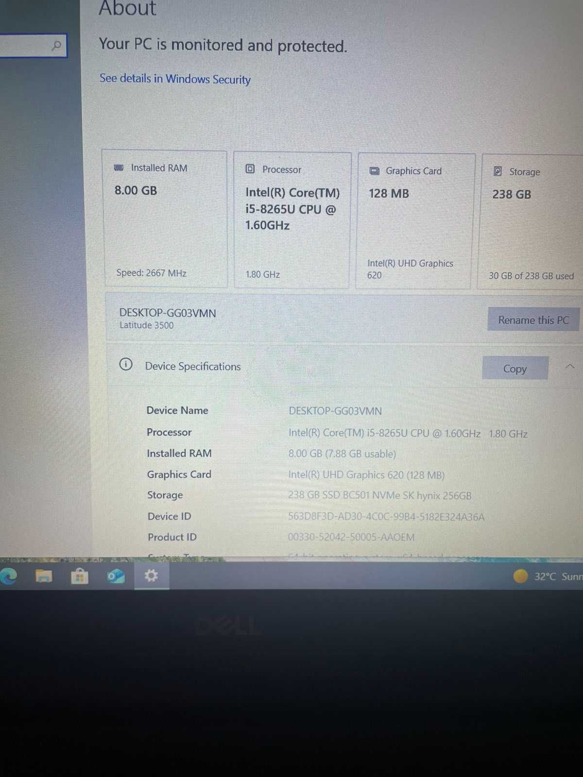 15.6″ FHD Dell Latitude 3500 – i5 8‑мо поколение / 8GB RAM / 256GB SSD