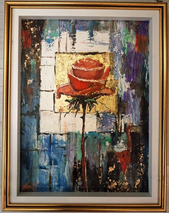 Маслена картина, модерна трактовка "Роза",идеална за всеки дом
