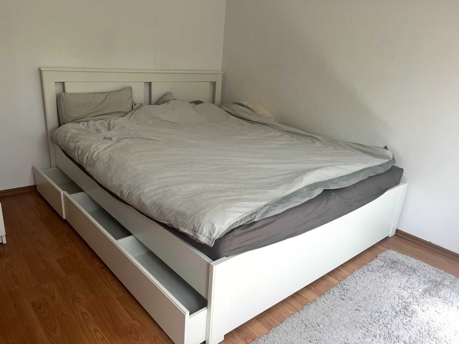 Cadru pat SONGESAND IKEA, 2 cutii depozitare, 140x200 cm + saltea JYSK
