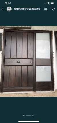 Usa casa vila firma intrare lemn geam vitraliu termopan H 212 x L 173