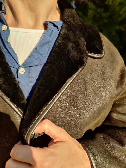 Cojoc barbat  piele / blana naturala miel XXL 2XL 54-56 NOU Maro