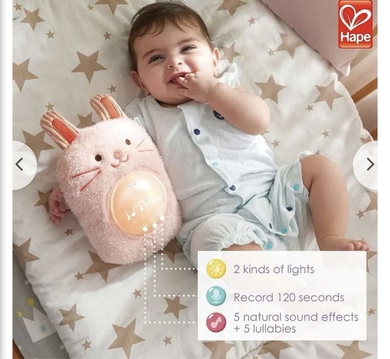 Интерактивна играчка, Hape, Музикална плюшена лампа за сън, Зайче