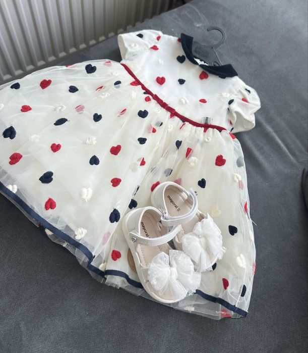 Monnalisa рокля кръщене сватба тюл сандали Mayoral бели