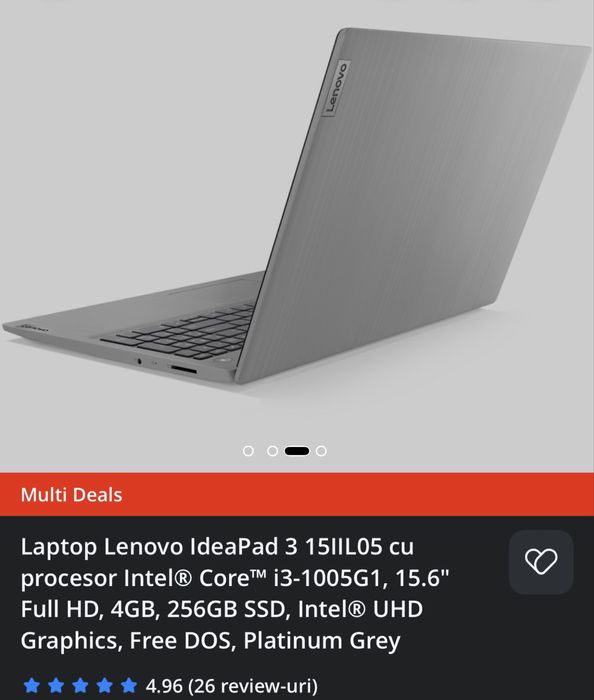 Laptop Lenovo IdeaPad3 15IIL05 fara urme de uzura
