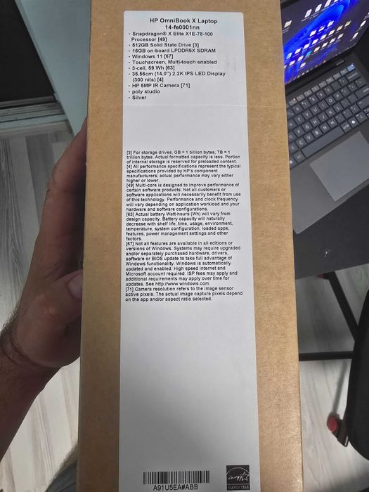 HP Omnibook Snapdragon AI X, Elite, 16 GB RAM,26 часа бат, 512GB SSD,