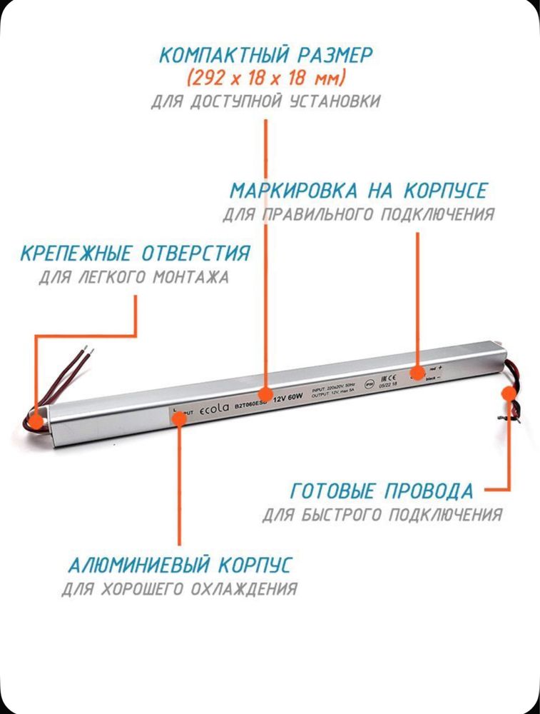 Блок питание 60W 5 ампер 12 вольт.