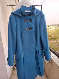 Синьо дамско палто