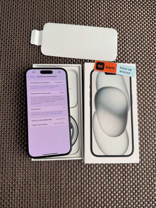 НОВ!! 128гб iPhone 15 Лизинг от 40лв/мес/ Black ГАРАНЦИЯ черен