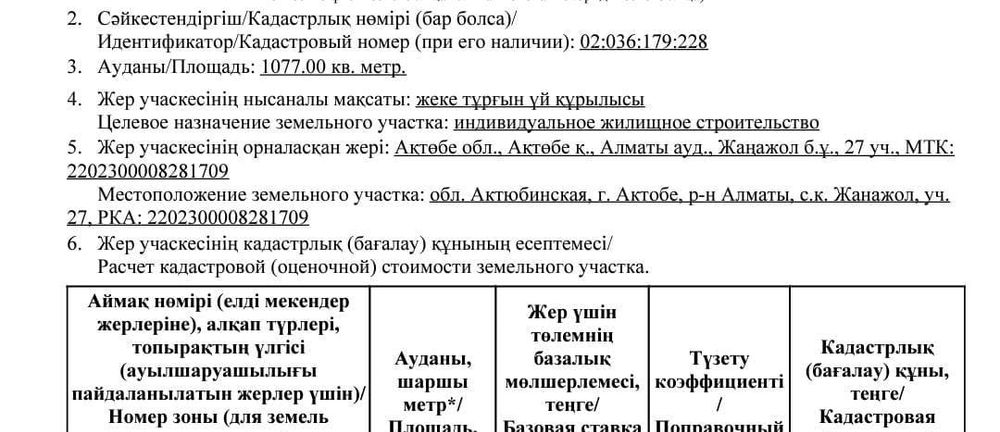 Продам землю в Кызылжар