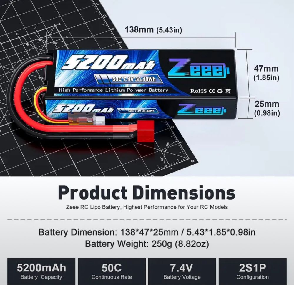 Zeee 5200 мАч 7,4 В 50C Lipo батареи для автомобиля RC