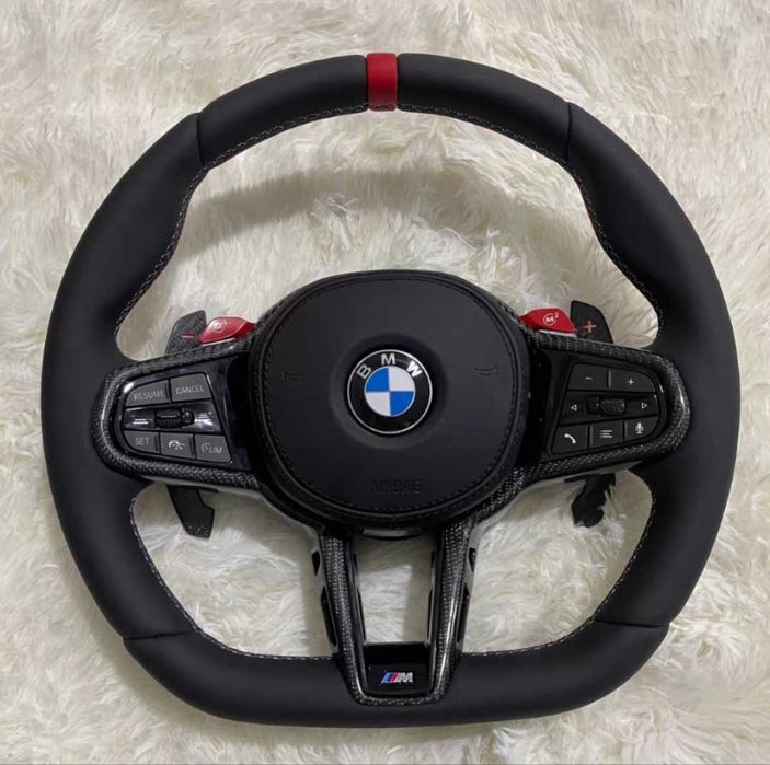BMW M Performance волан – кожа с червена лента и М бутони – G серия