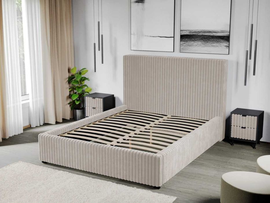 Pat Tapitat pentru saltea de 190 Reno Crem Tilia 3 rabatabil cu lada