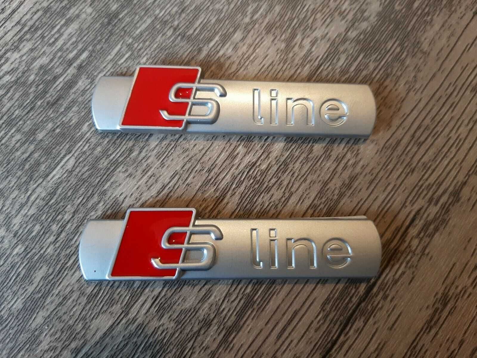 Set Embleme Metalice pentru Aripa Audi Logo SLINE Negru / Argintiu MAT