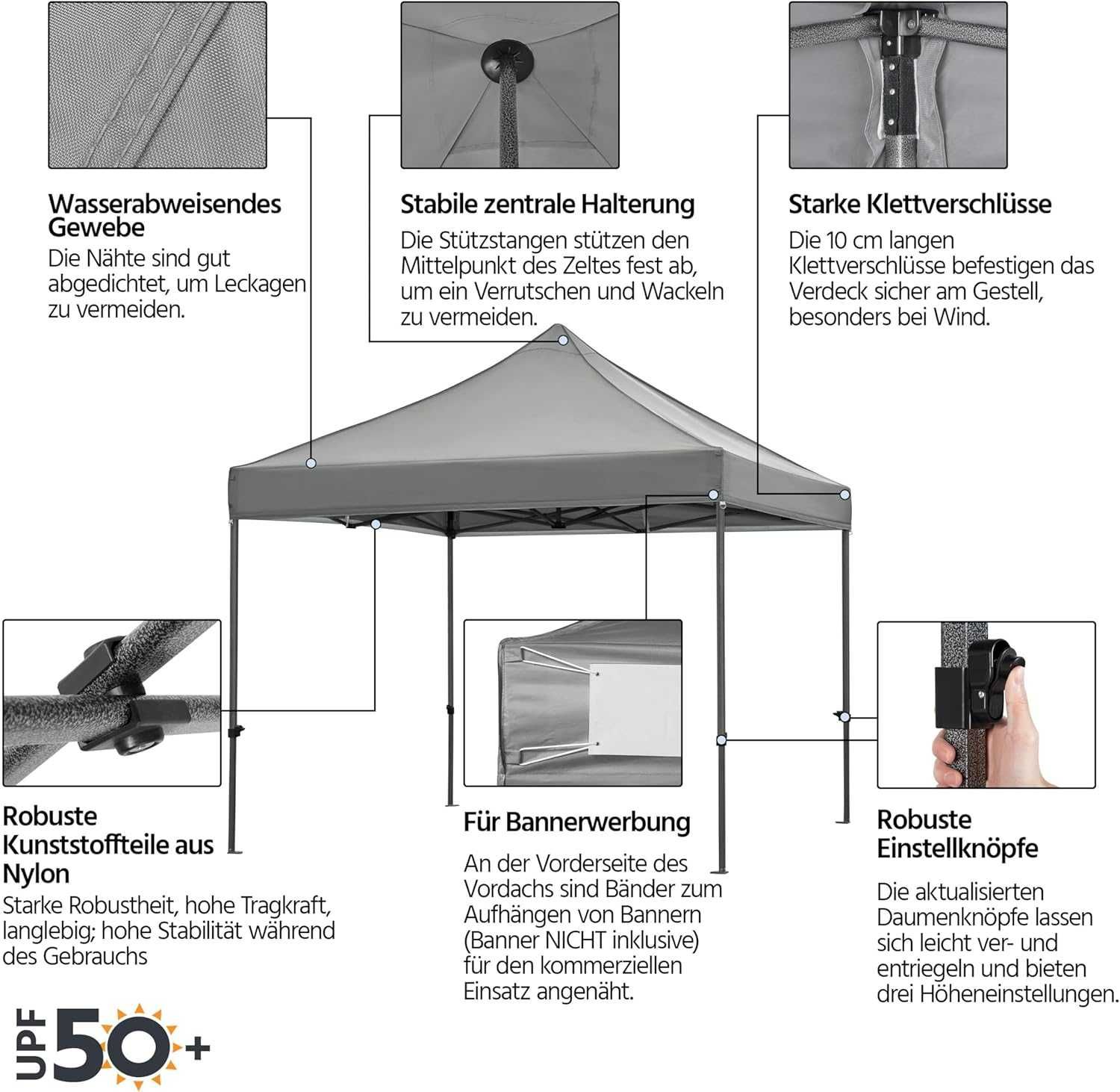 Pavilion pliabil de gradina 3x3 m, impermeabil |YT 615162 Light Gray
