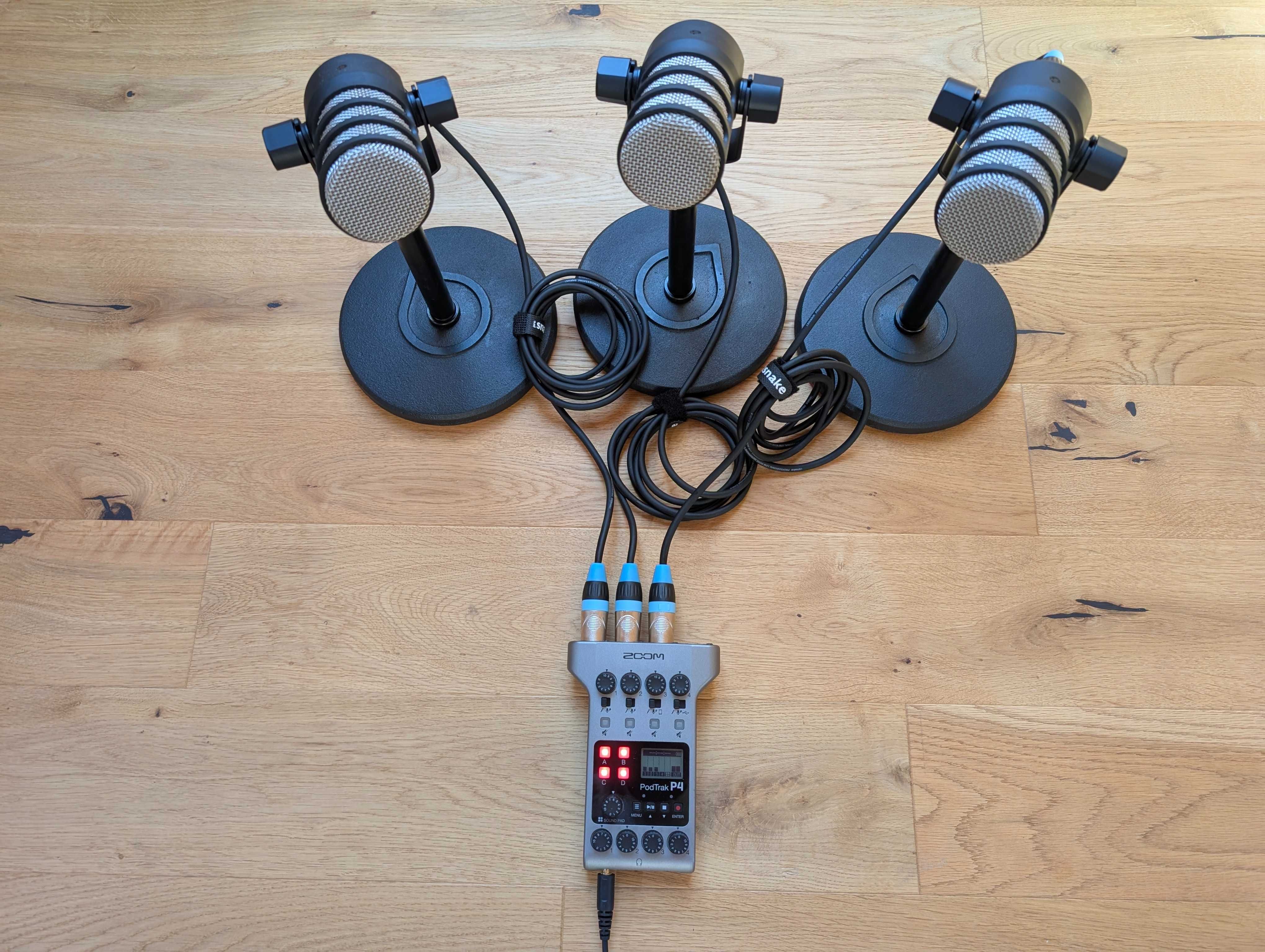 Звукозаписно студио за подкасти. Zoom PodTrak P4 + 3x Rode PodMic