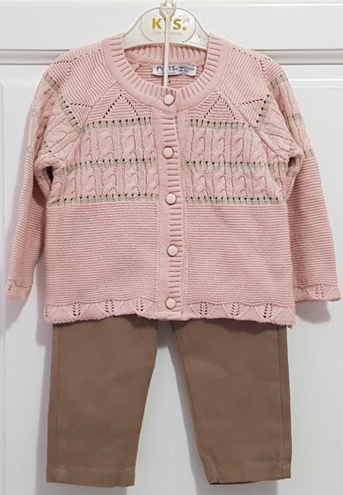 Cardigan cu mânecă lungă, cu pantaloni tip geanși, eleganți, pt.fetițe