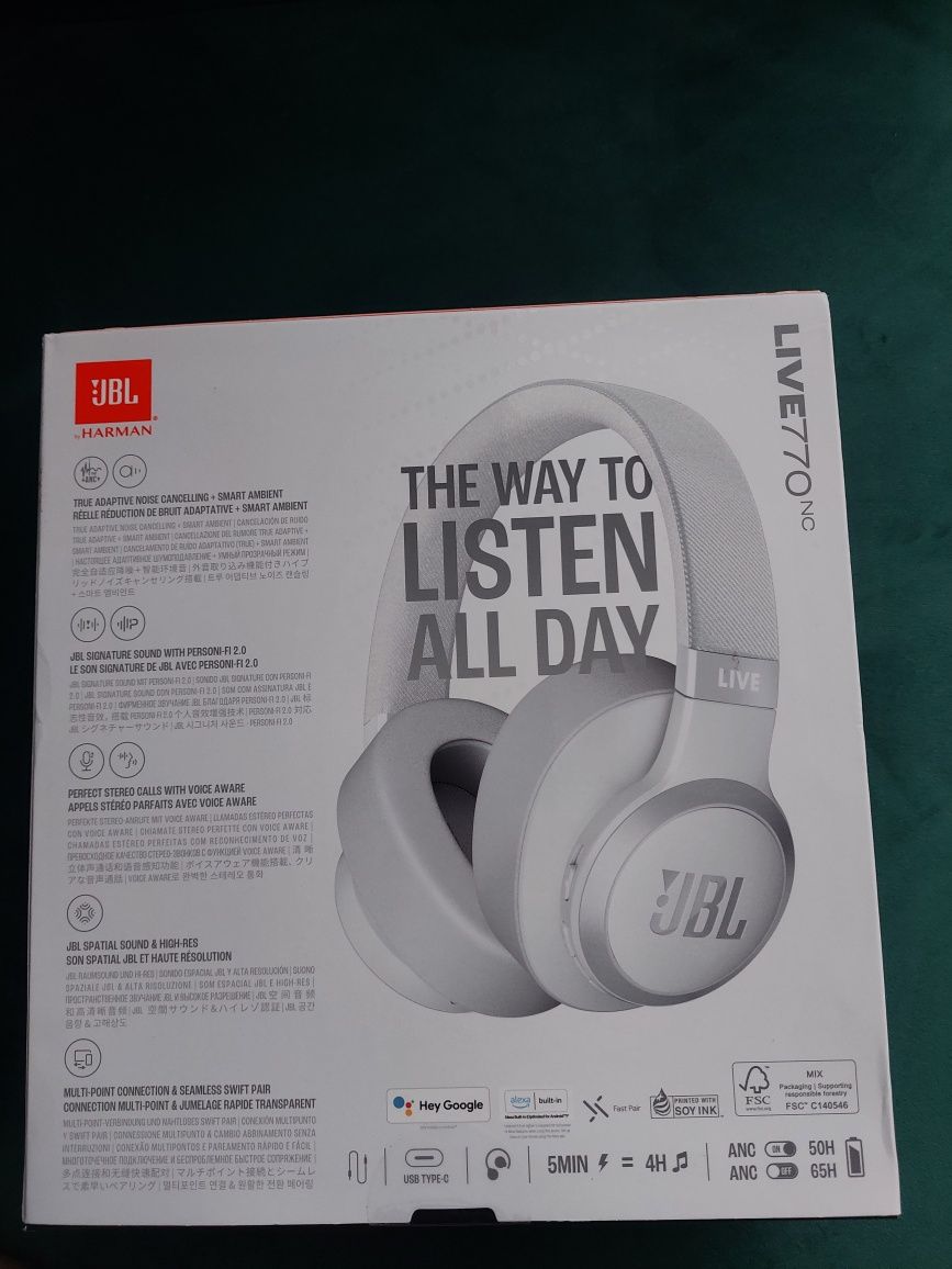 Casti JBL Live 770NC, Bluetooth, Over-ear, Microfon, Noise Cancelling,