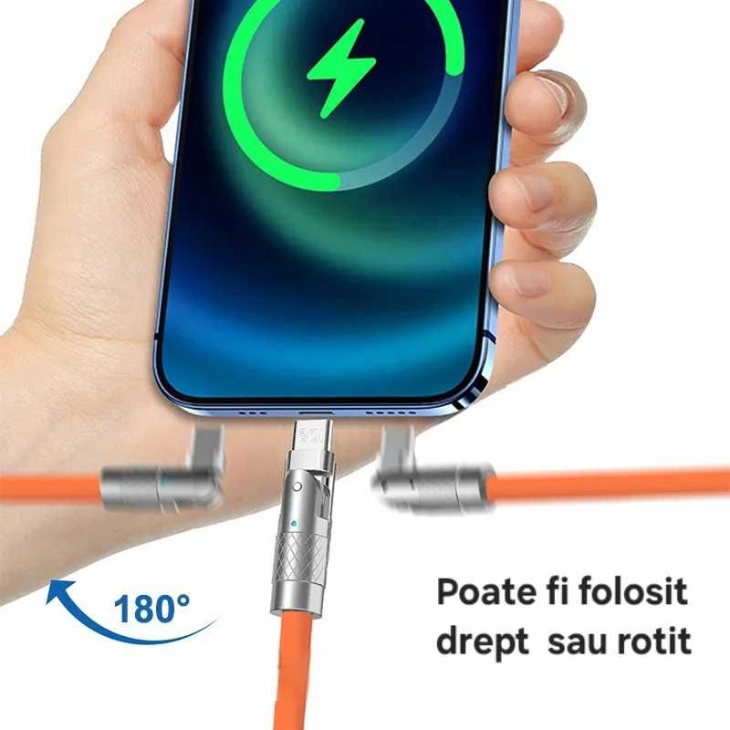 Cablu 120w. Rabatabil 180°. USB C, 1m. Imposibil de rupt. Silicon.