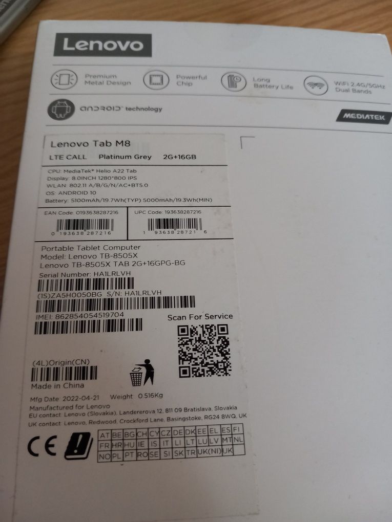 Lenovo Tab M8 platinum Grey