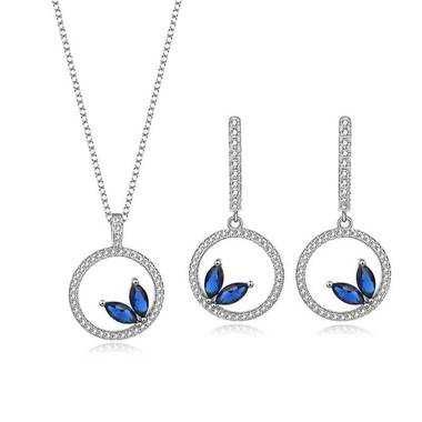 Set Argint 925 Colier Si Cercei Jocul Petalelor Albastre