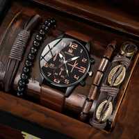 Set cadou pentru bărbați: ceas Quartz și 4 brățări "Vreau la mare"