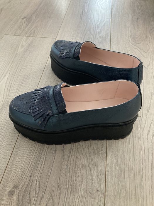 Papuci piele naturala mar 40 navy