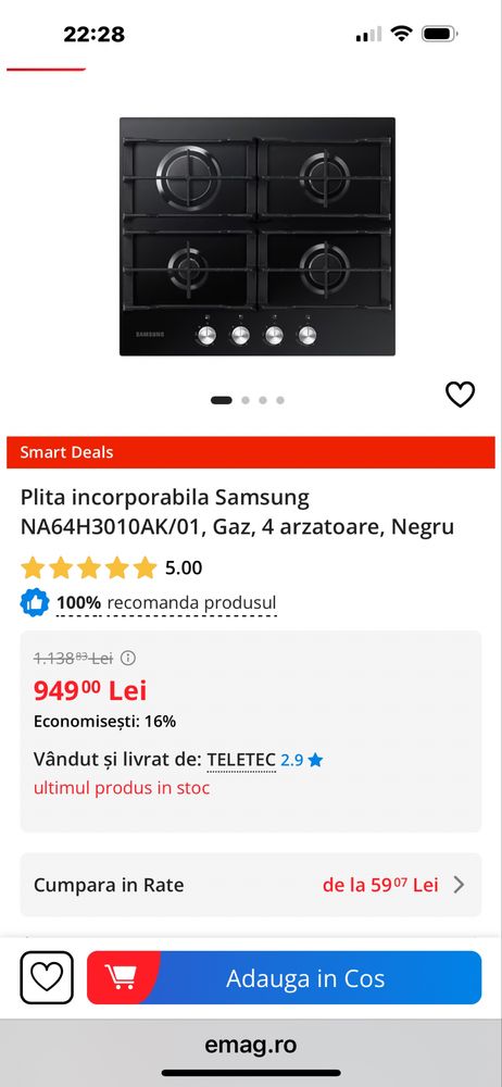 Plită încorporabilă + hotă Samsung nou nedesfăcut !