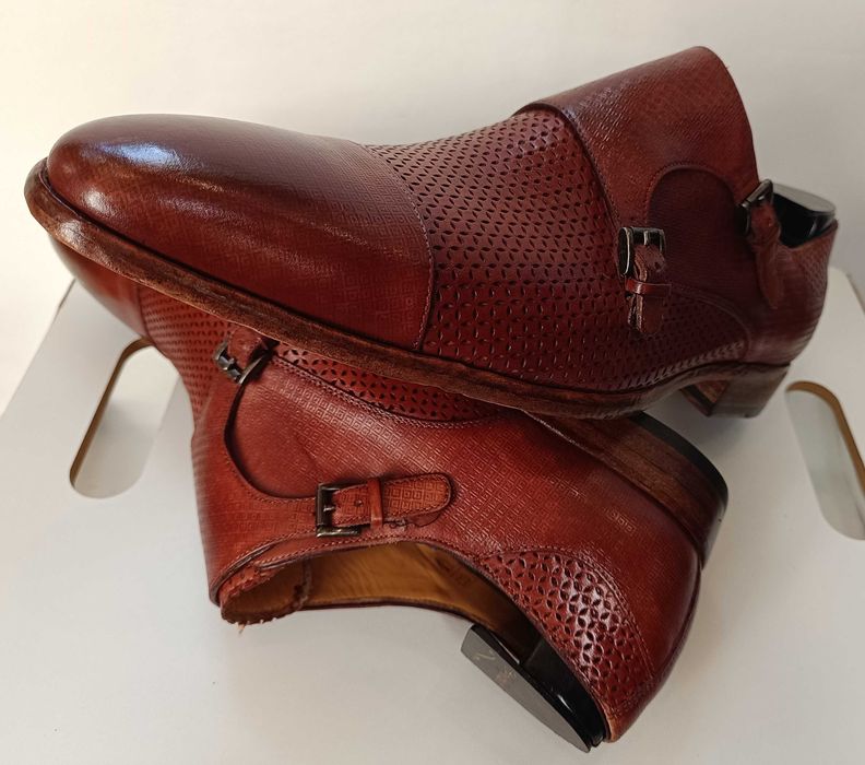 Panfofi de lux 44.5 45 45.5 monk GREVE NOI lucrati manual piele embosa