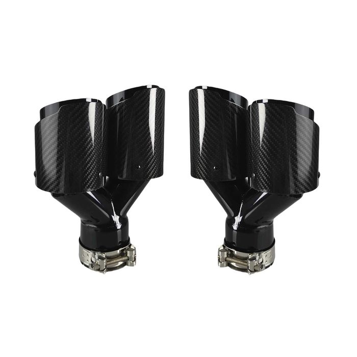 Set Tipsuri Duble Evacuare 63mm Carbon Lucios, Colier Inclus,Universal