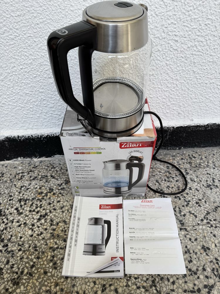 Стъклена Електрическа Кана - Zilan ZLN8955, 1.7л, 2200W, 360°, LED!