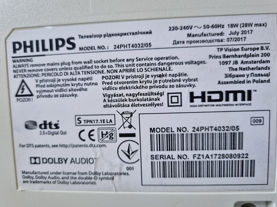 Tv Philips Model 24PHT4032 (UK)
