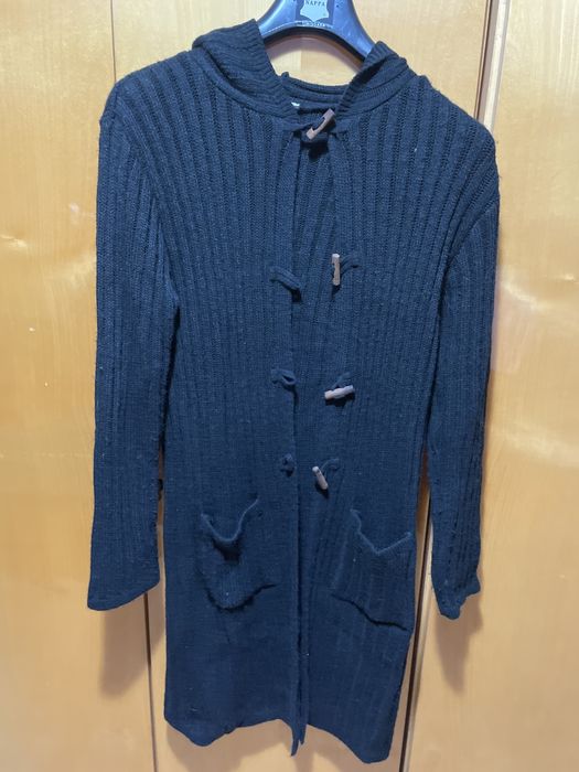 Pardesiu tricotat negru cu gluga marimea 40