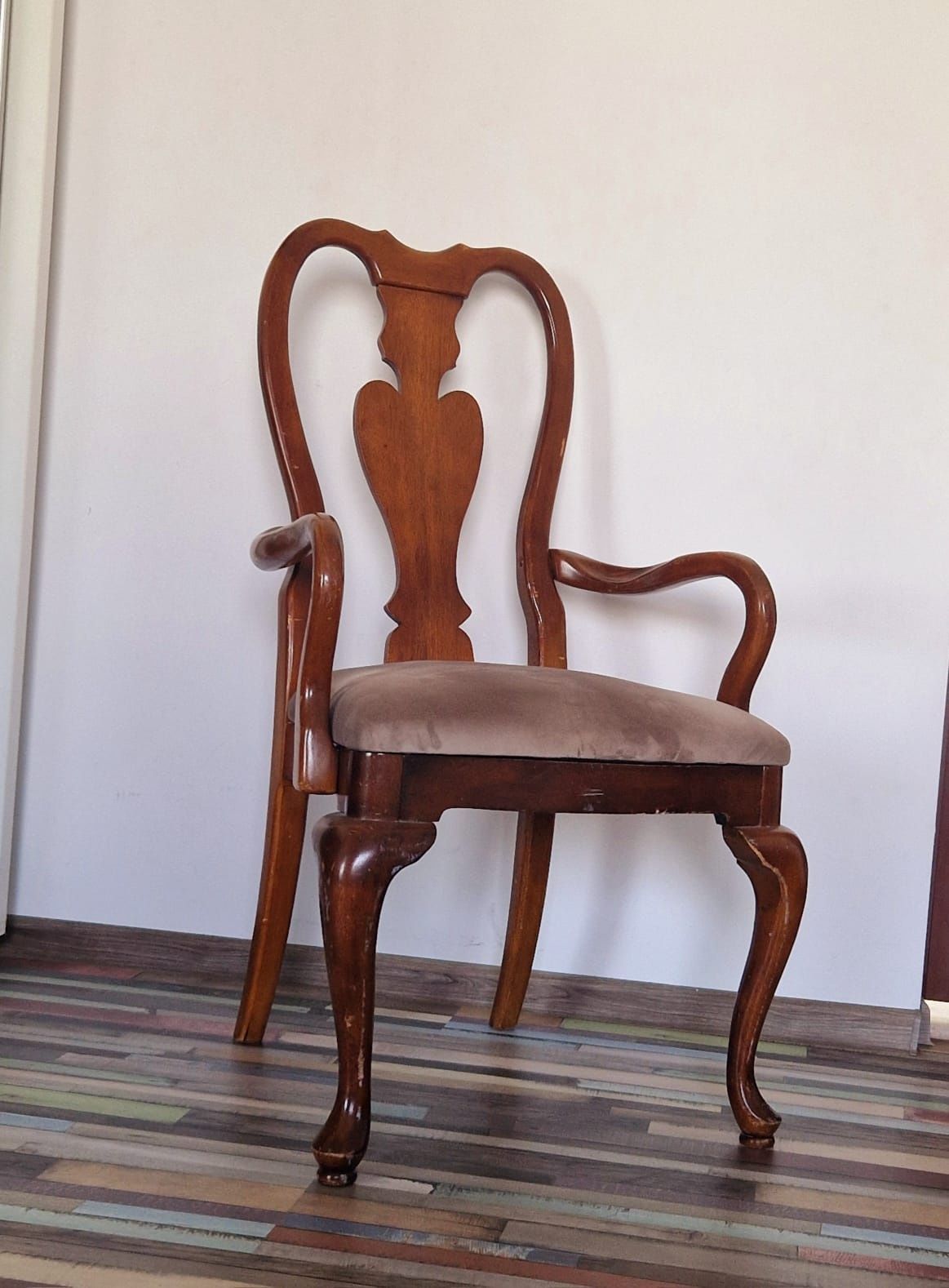 Fotoliu sufragerie francez Queen Anne Rustic, lemn masiv bine facut