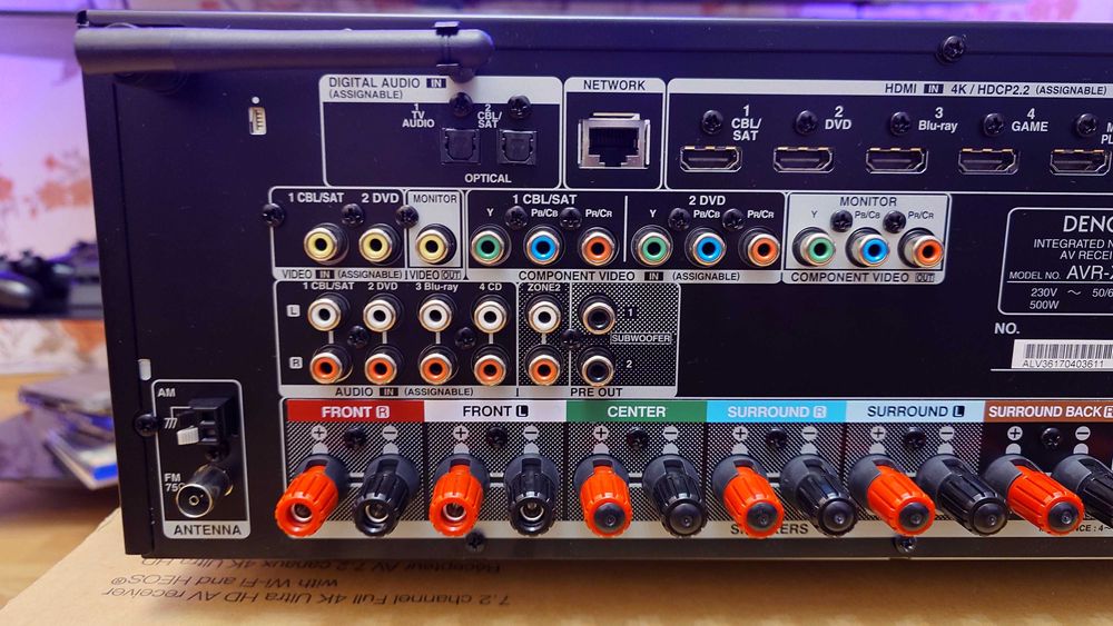Denon AVR x2400H 7.2 канален 4K Аудио-видео ресивър с Dolby Atmos