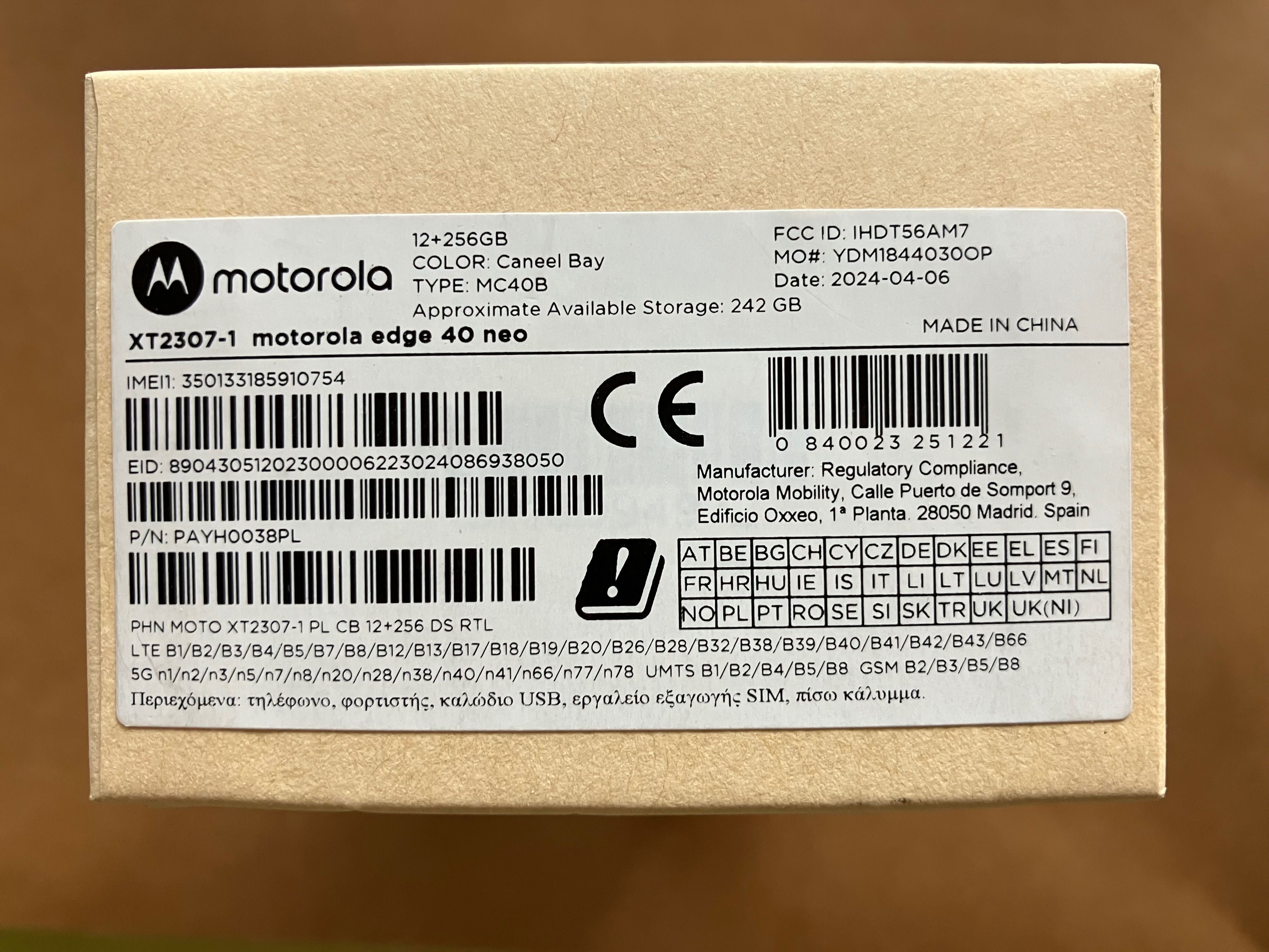 Смартфон Motorola - Edge 40 Neo, 6.55'', 12GB/256GB,  Caneel Bay